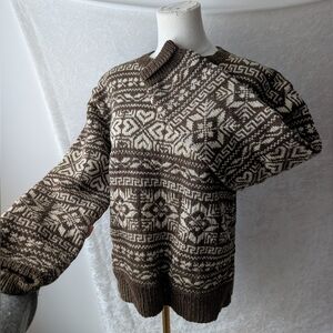 Vtg Hand Knitted Norwegian Wool Mothproof Fair isle Sweater Large Thick
